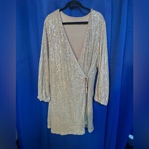 SHEIN Gold Sequins Wrap Dress